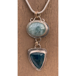 Aquamarine Beryl and Apatite Sterling Silver Pendant