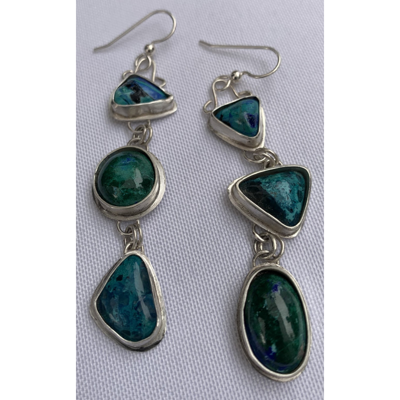 Azurite and Malachite Sterling Silver Asymmetrical Mismatch Earrings