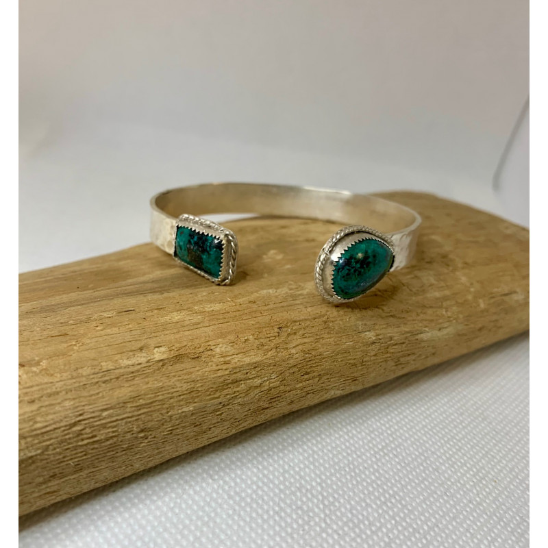 Chrysocolla and Sterling Silver Open Front Cuff Bracelet