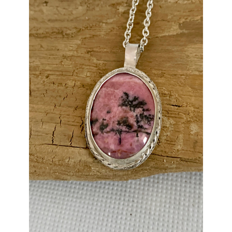 Rhodonite and Sterling Silver Pendant