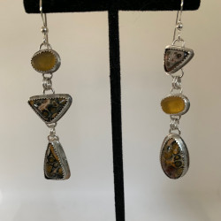 Leopard Skin Jasper and Sea Glass Mismatch Earrings